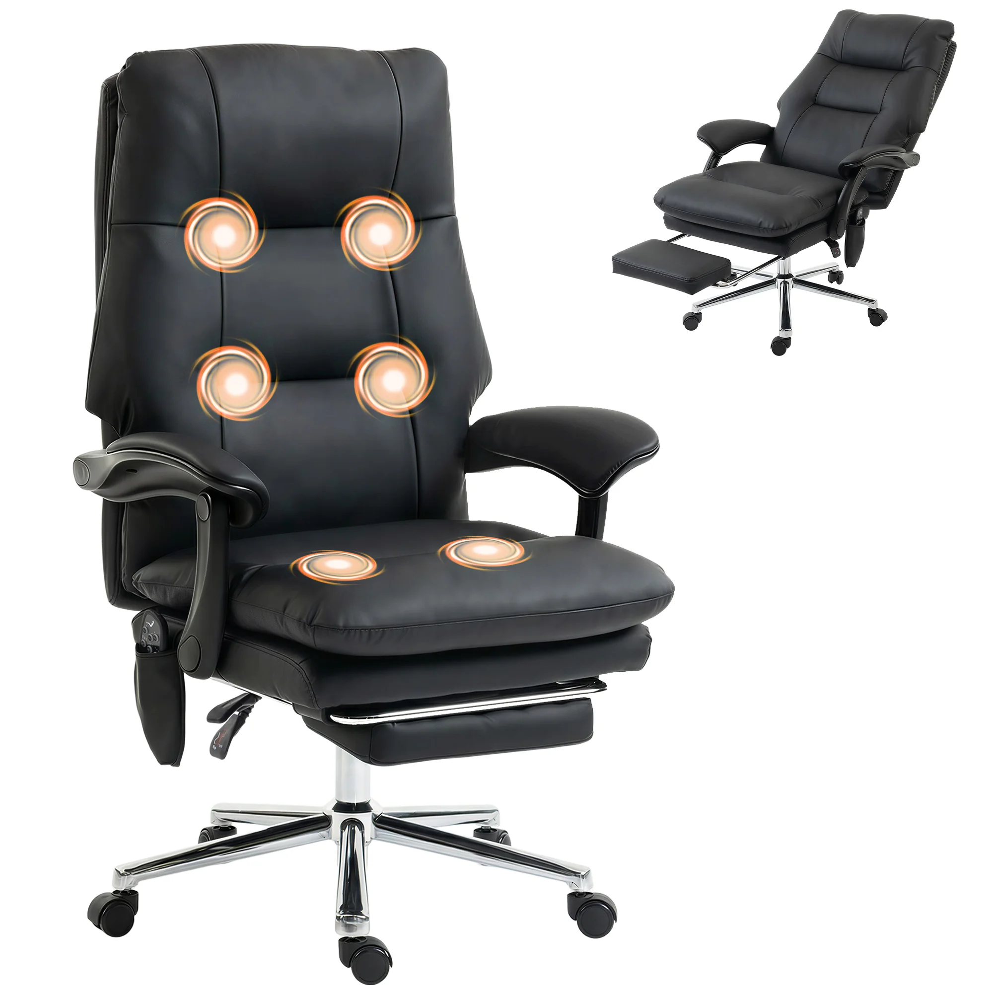 Homcom Massage Office Chair 6-Point Vibration, High Back, Footrest, Black