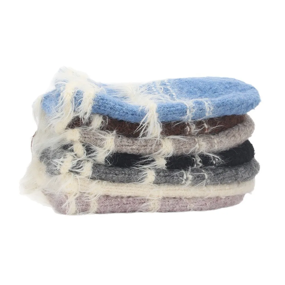 2025 Autumn And Winter New Color Blocked Striped Warm Ear Protection Versatile Cold Hat Plush Knitted Pile Cap For Women