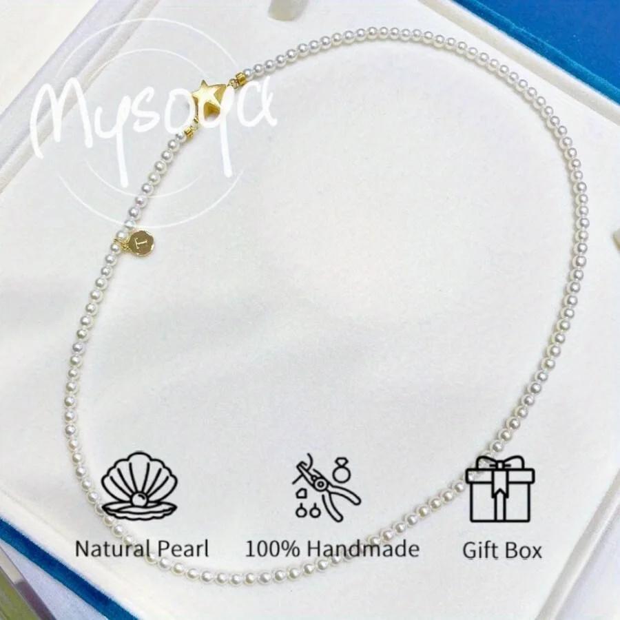 

MYSOYA Japanese Akoya Pearl Necklace 6.5-7mm Natural Pearls With Gift Box Perfect Gift For Wedding Birthday Christmas New Year