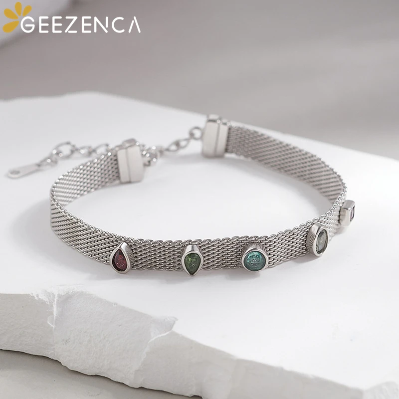 Imagem -03 - Geezenca-turmalina Natural Tecido Pulseiras Cadeia para Mulheres S925 Prata Minimalismo Chic Pulseira de Luxo Novo Presente do Partido 2024