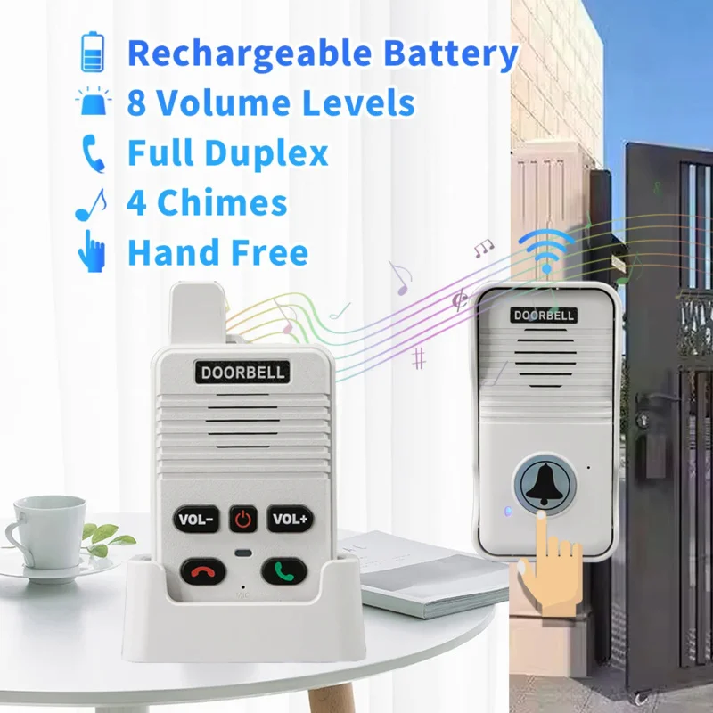 Wireless Doorbell Audio 200 Meters Range Home Apartment Intercom Factory Office Intercom System with Rechargeable Battery