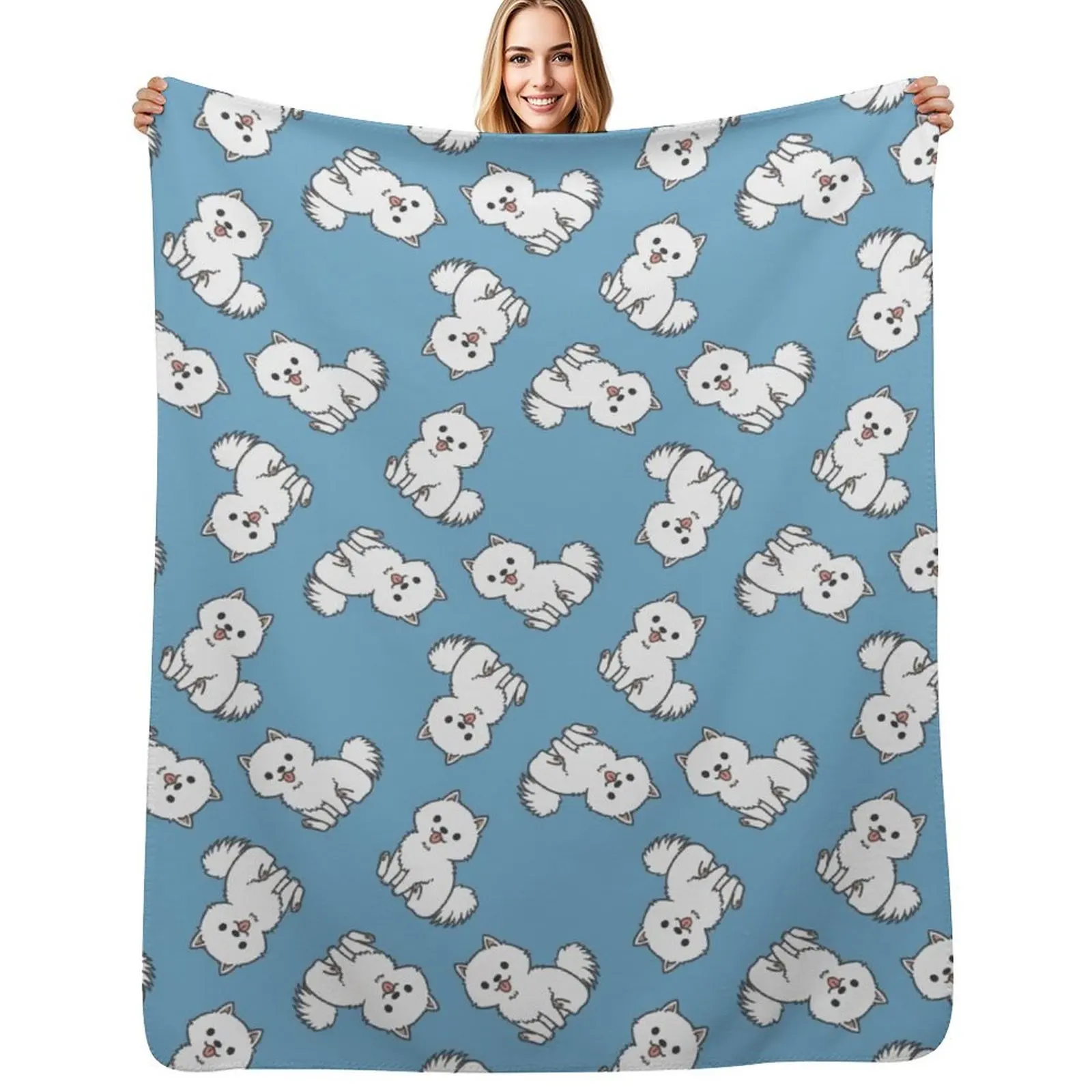 German Spitz Pattern Throw Blanket No Pilling Soft Warm Blanket for Bed