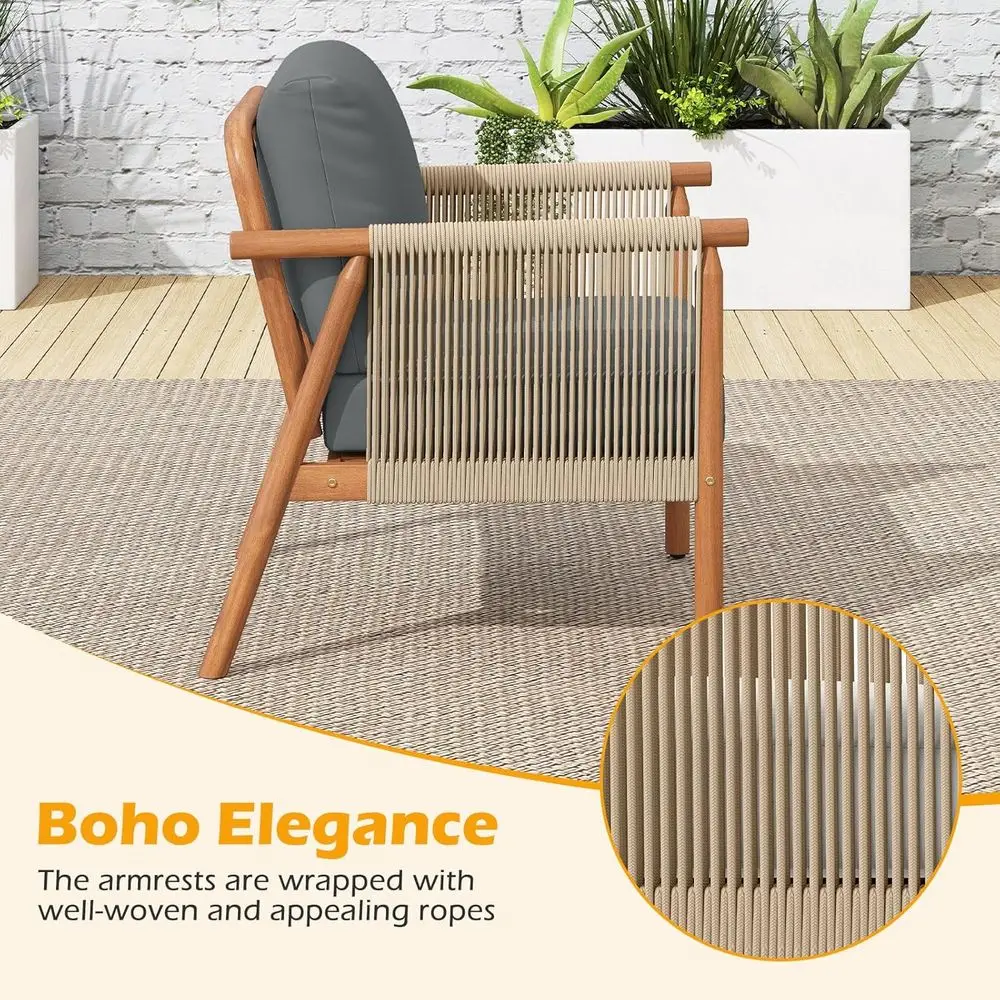 2-Piece Patio Club Chair Set with Woven Rope Armrests and Seat Cushions, Suitable for Indoor and Outdoor Use, Perfect for Living view 6