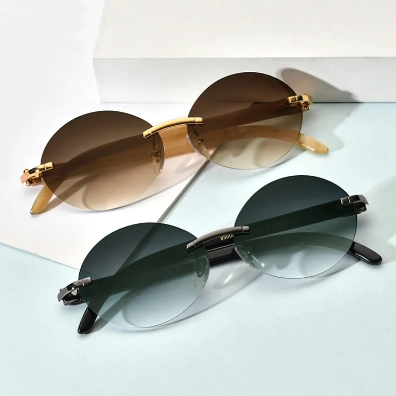 Natural Black Horn Leg High-end Luxury Sunglasses Unisex UV Protection Sunglasses Frameless Manufacturer Vintage  Gothic