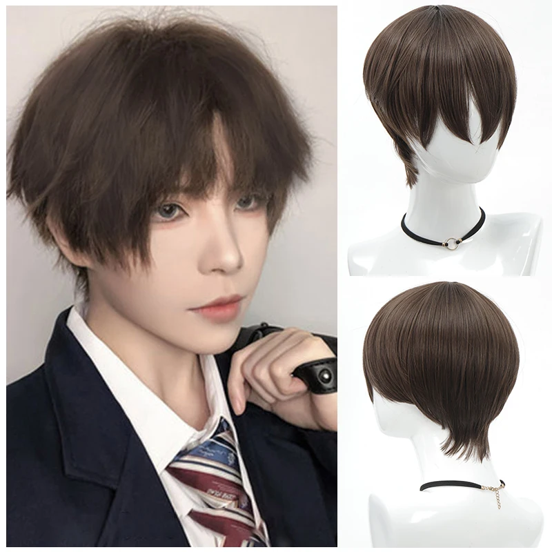 

Short Straight Bob Wigs with Bangs Synthetic Hair Anime Party Daily Costume Cosplay Wig for Men Heat Resistant Fake Bob Wig