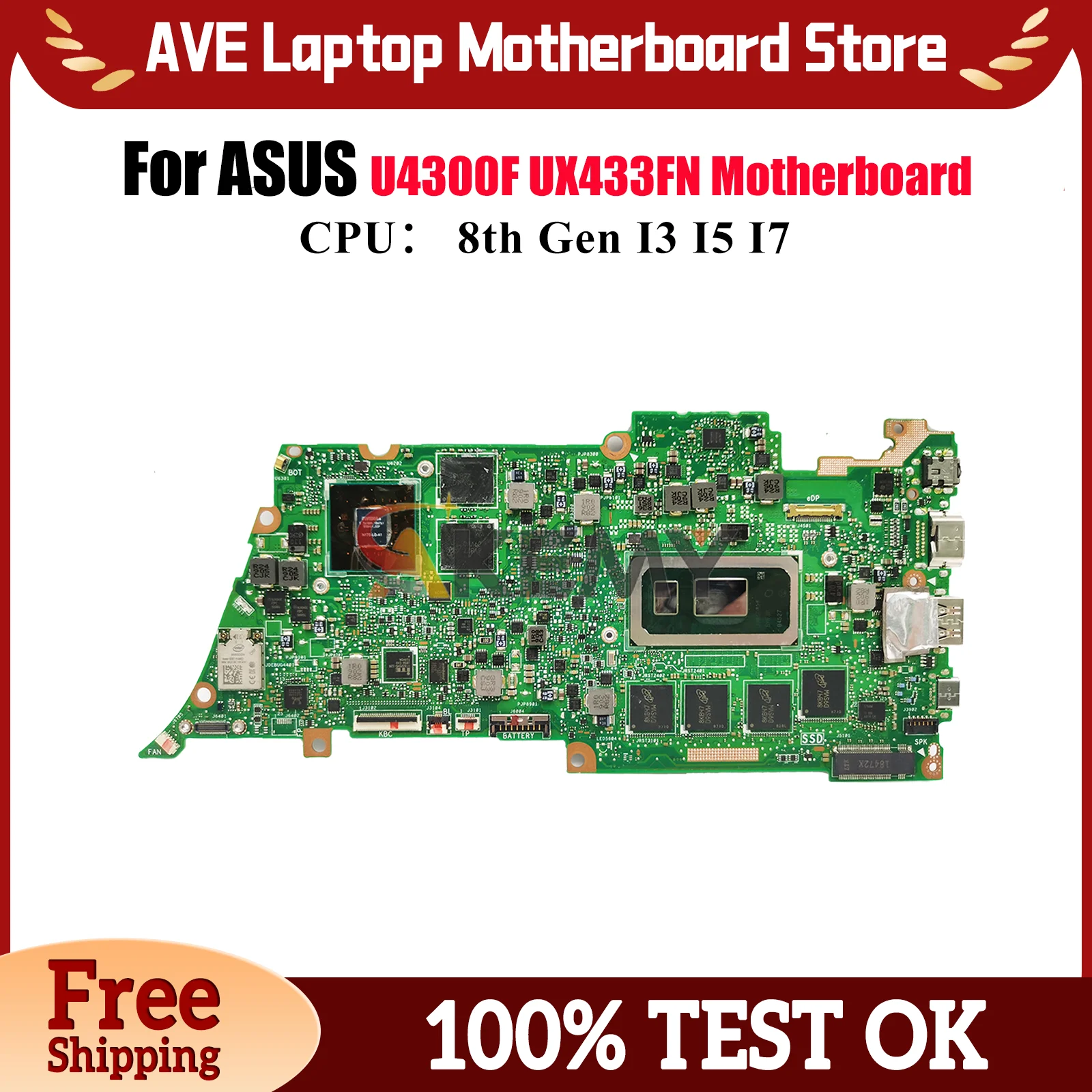 

UX433FN Материнская плата для ноутбука ASUS ZenBook UX433FN UX433F U4300F Материнская плата для ноутбука с процессором I3 I5 I7 100% тестирование ОК быстрая доставка