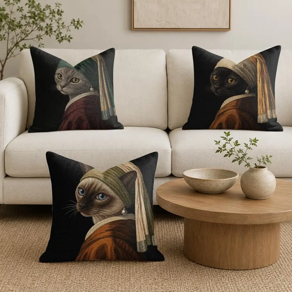 Girl With A Pearl Earring Cushion Cover Plush Fabric Soft Double-Sided Printed Sofa Warm Winter Home Gift Pillow Cover