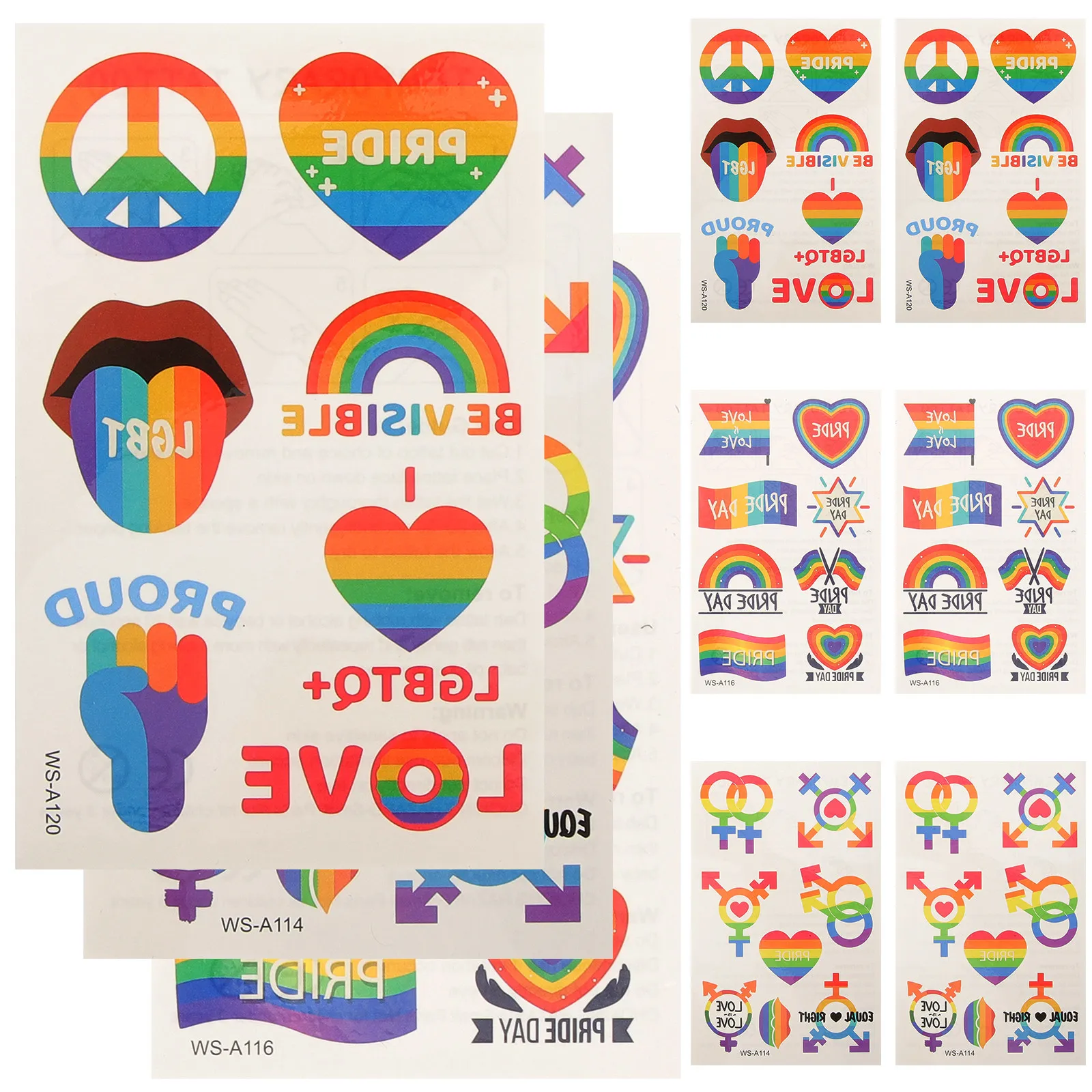 

9pcs Rainbow Temporary Tattoos Pride Stickers Celebration Decals Gay Gifts Easy Apply Remove Waterproof Decorations