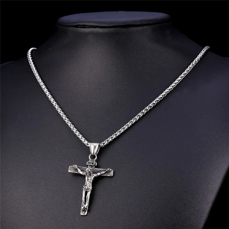 Religious Jesus Cross Necklace for Men Fashion Gold Color Cross Pendent with Chain Necklace Jewelry Gifts for Men Wholesale