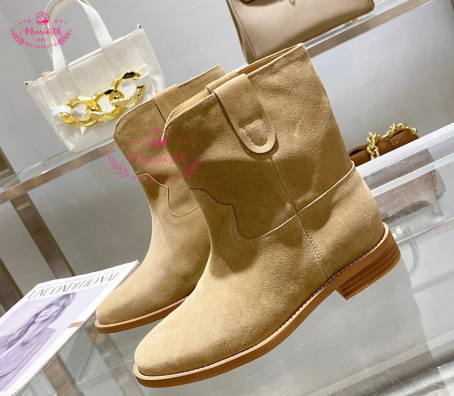 

Fashion Suede Womens Shoes Wedge Ankle Boots Genuine Lether Women's Slip On Snow cowboy Boots 2023 New Warm Womens Flat Shoes