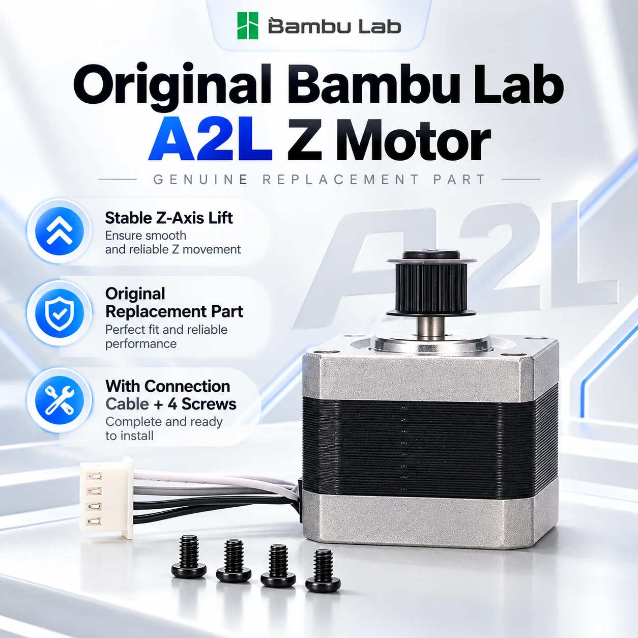 Original Bambu Lab A2L Z-Axis Motor Replacement Part with Cable and 4 M3x6 Screws