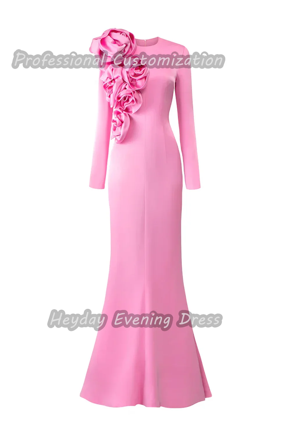 Heyday السعودية  O-Neck Flower Prom Gown Sexy Mermaid Crepe Long Sleeves Floor Length Elegant Dress For luxurious Woman 2024