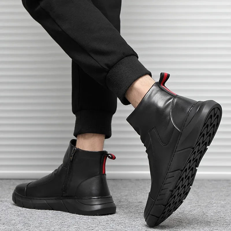 2024Men Chelsea Boots Slip-on Waterproof Ankle Boots Retro Black Men Fashion Boots Motorcycle Shoes Plus Size 48