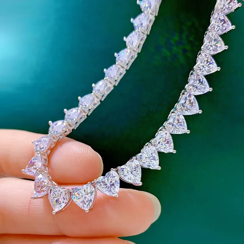 Luxury 925 Sterling Silver Sparkling High Carbon Diamond Chain Choker Necklaces for Women Wedding Fine Jewelry Gift