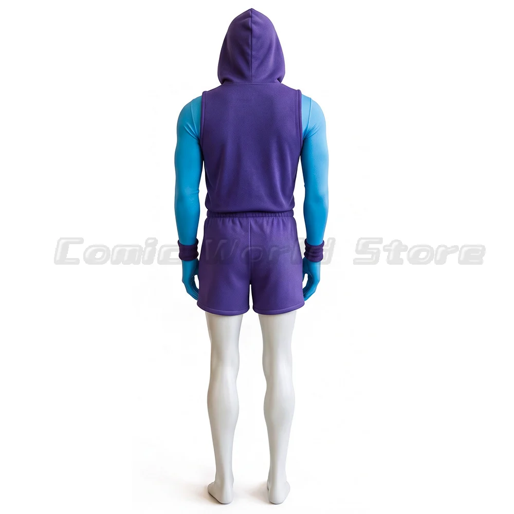 He Man Gym Bro Skeletor Cosplay Costume Men Workout Purple Sleeveless Hoodie Shorts Full Set For Halloween Comic Con Dress Up - view 3