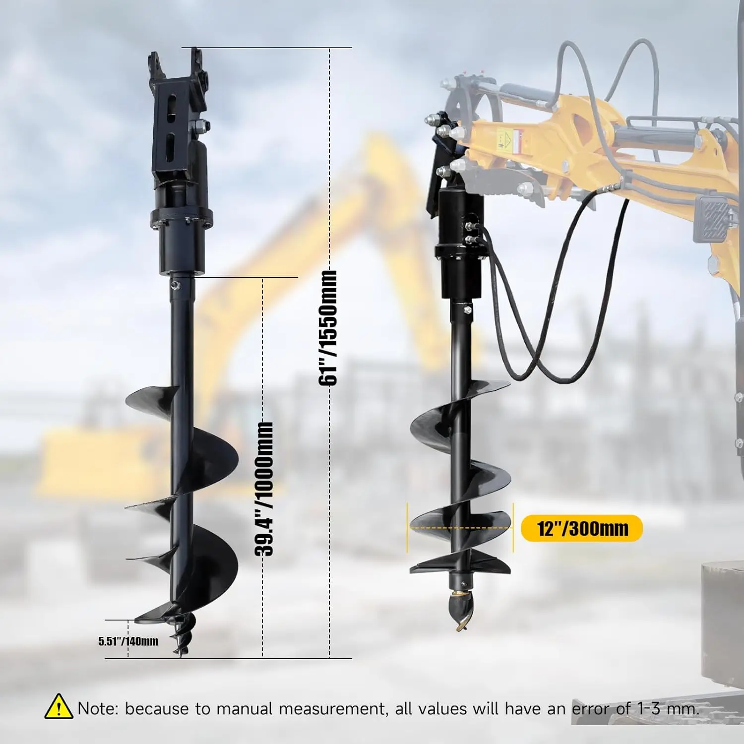 USA STOCK 300MM 400MM Auger Drill Rod Attachment for 1Ton-1.5Ton Mini Excavator Small Digger
