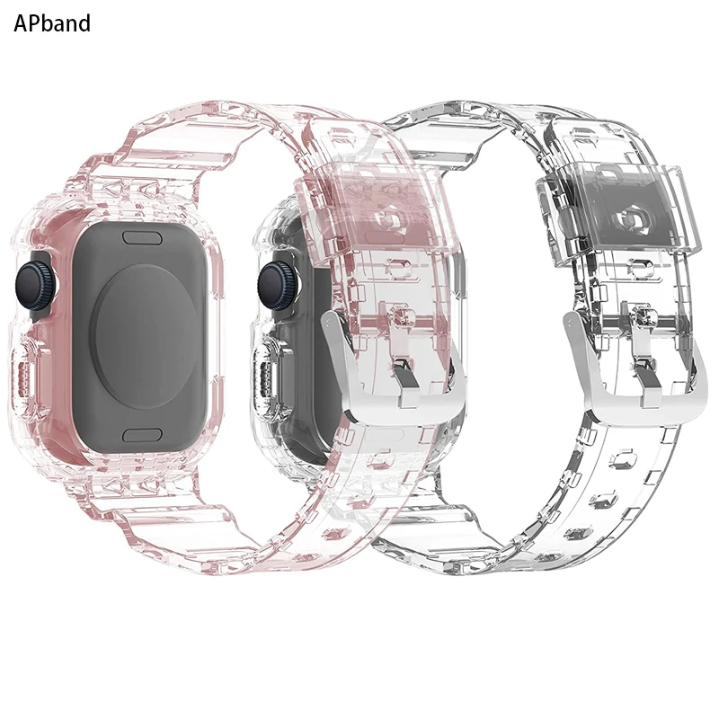 Case+Strap For Apple Watch Band 41mm 45mm 40mm 44mm 42mm/38mm Accessories Soft Silicone Transparent Bracelet iWatch 5 4 3 SE 6 7