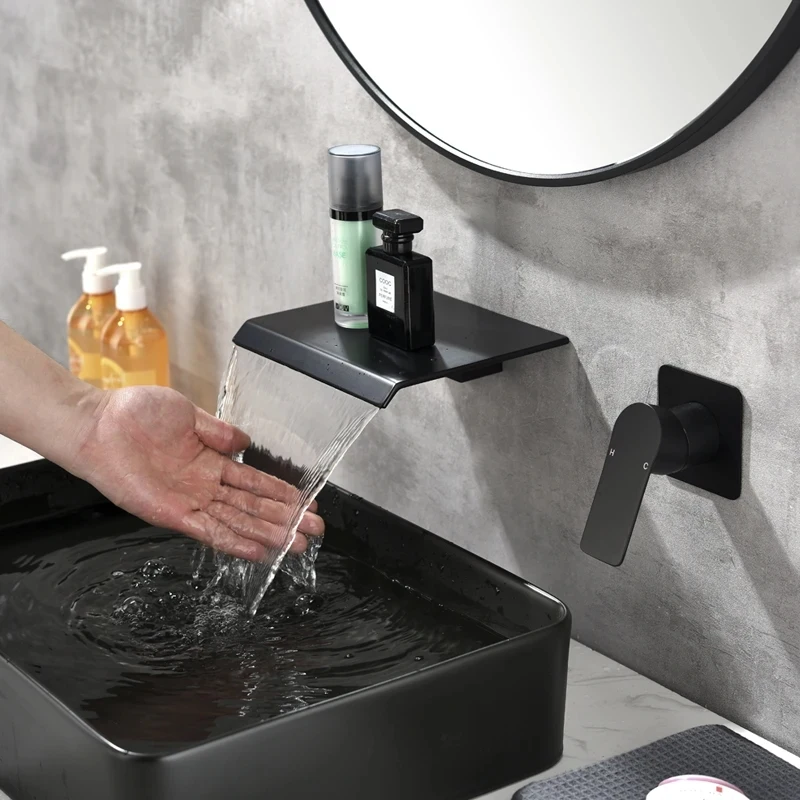 شلال بالوعة صنبور الجرف حوض المياه صنبور حوض خلاط أسود الحائط النحاس أنيقة الحياة الديكور الحمام فندق صنبور #4