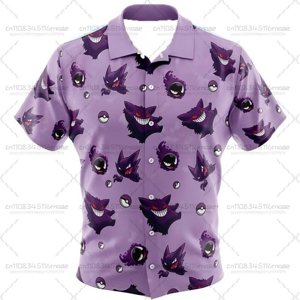 2026 Anime Pikachu Pocket Monsters Hawaii Strand T-shirt mannen Y2K Pikachu Rollenspel Harajuku Gedrukt Fashion Casual Shirt Top