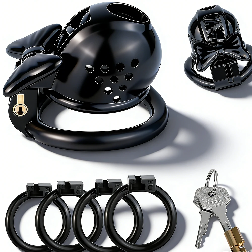 FRKO SM Sissy Micro Bowtie Urine Lock Cage ABS Pensi Chastity Cage With 4 Size Arc Rings Slave Games Intimate Sex Toys For Men