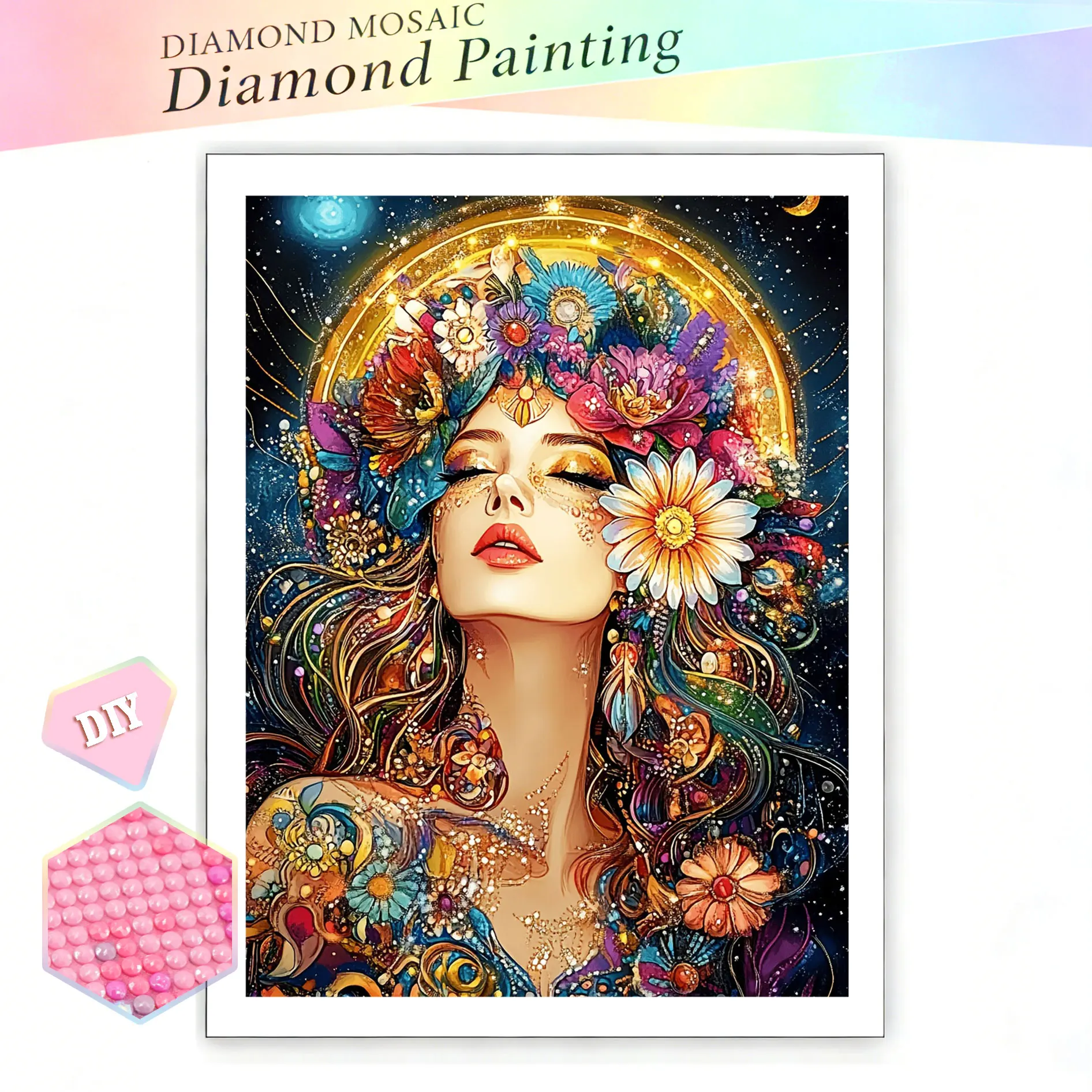 EverShine 5D DIY Diamond Painting Flower Crown Closed‑Eyes Goddess Diamond Mosaic Portrait Art Picture Of Rhinestones