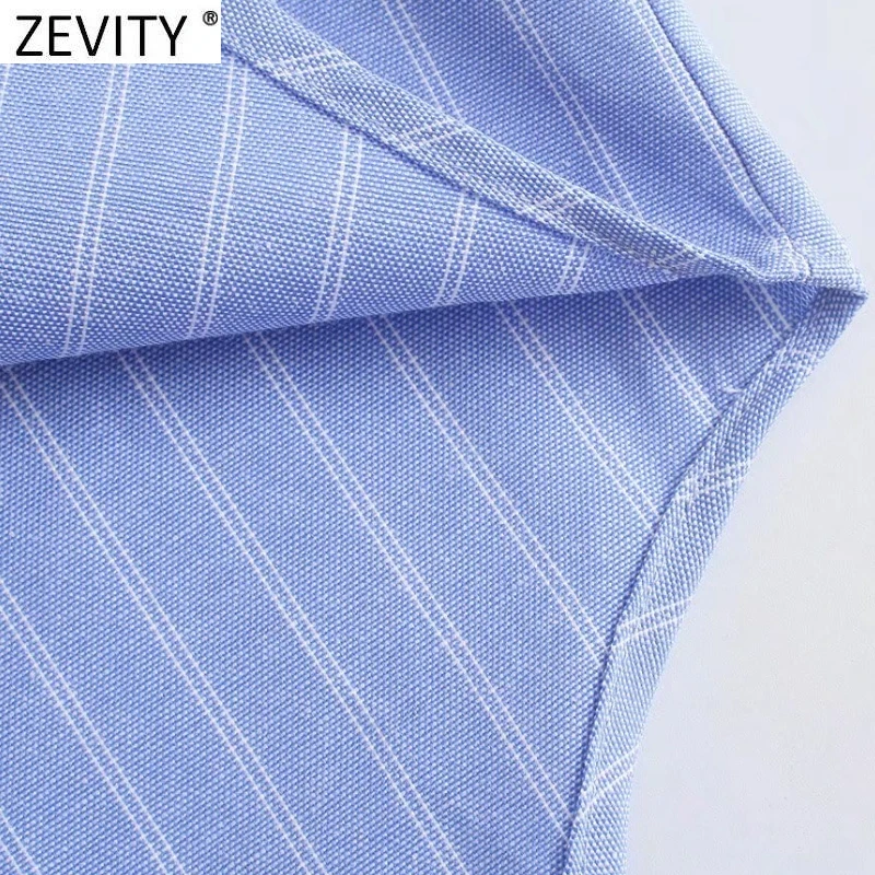 Zevity New Women Fashion Striped Print Casual Blouse Office Lady Single Breasted Business Shirts Chic Chemise Blusas Tops LS9719