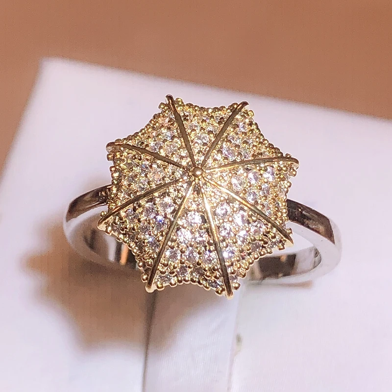 2022 New Creative Diamond-set Umbrella-shaped Ring Plating Rose Gold Jewelry Wholesale Female Party Birthday Jewelry Gift