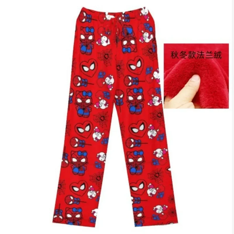 مارفل سبايدر مان الرسوم المتحركة الإبداعية الكرتون زوجين منامة الخريف والشتاء الدافئة بالإضافة إلى المخملية فضفاضة المنزل السراويل الدافئة غير رسمية