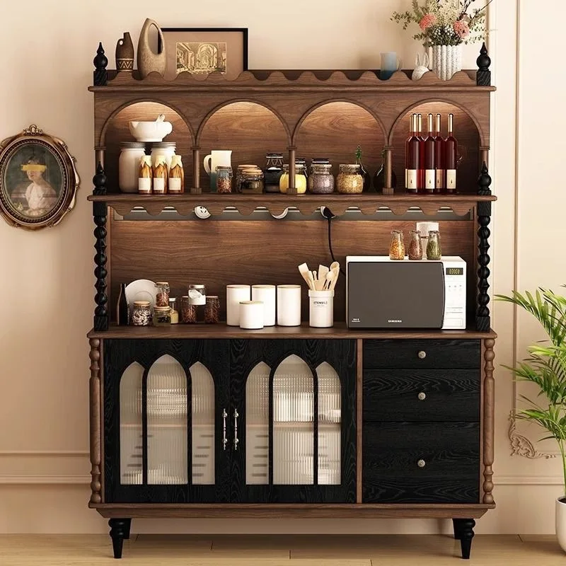 

Red oak antique solid wood dining side cabinet integrated storage wine cabinet French locker light luxury high sense