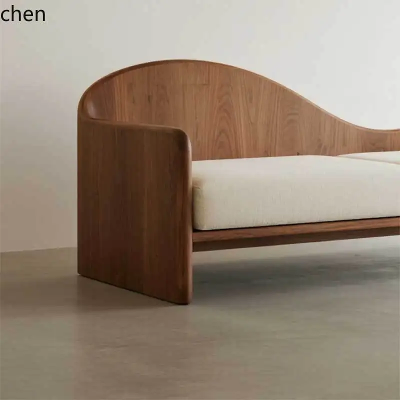 CZ three-seater solid wood sofa, simple living room fabric sofa, available in single and double sizes, black walnut color