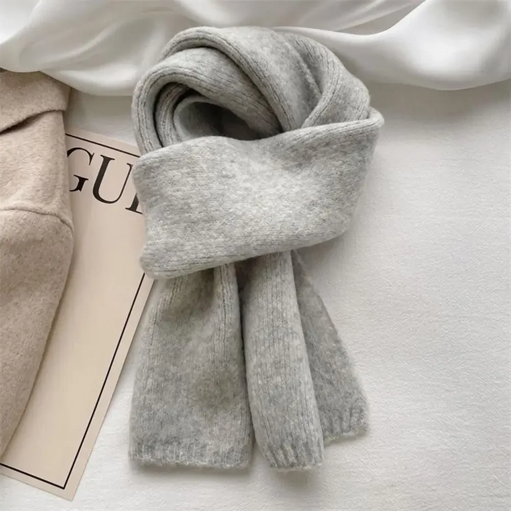 Knitting Scarf Solid Color Thickened Warm Women Scarf Cold Weather Thermal Neck Wrap Casual Outfit Scarf