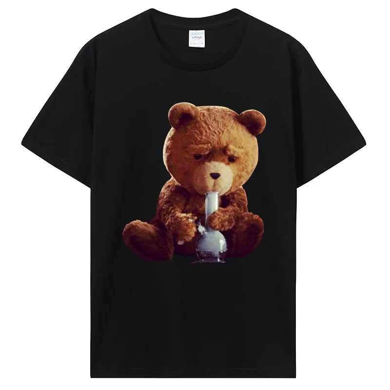 Funny Ted Bear Smoking Bong Tshirt Cotton T-Shirt Unisex T Shirt Fashion Fitness Short Sleeve O-Neck Tops Men's Clothing