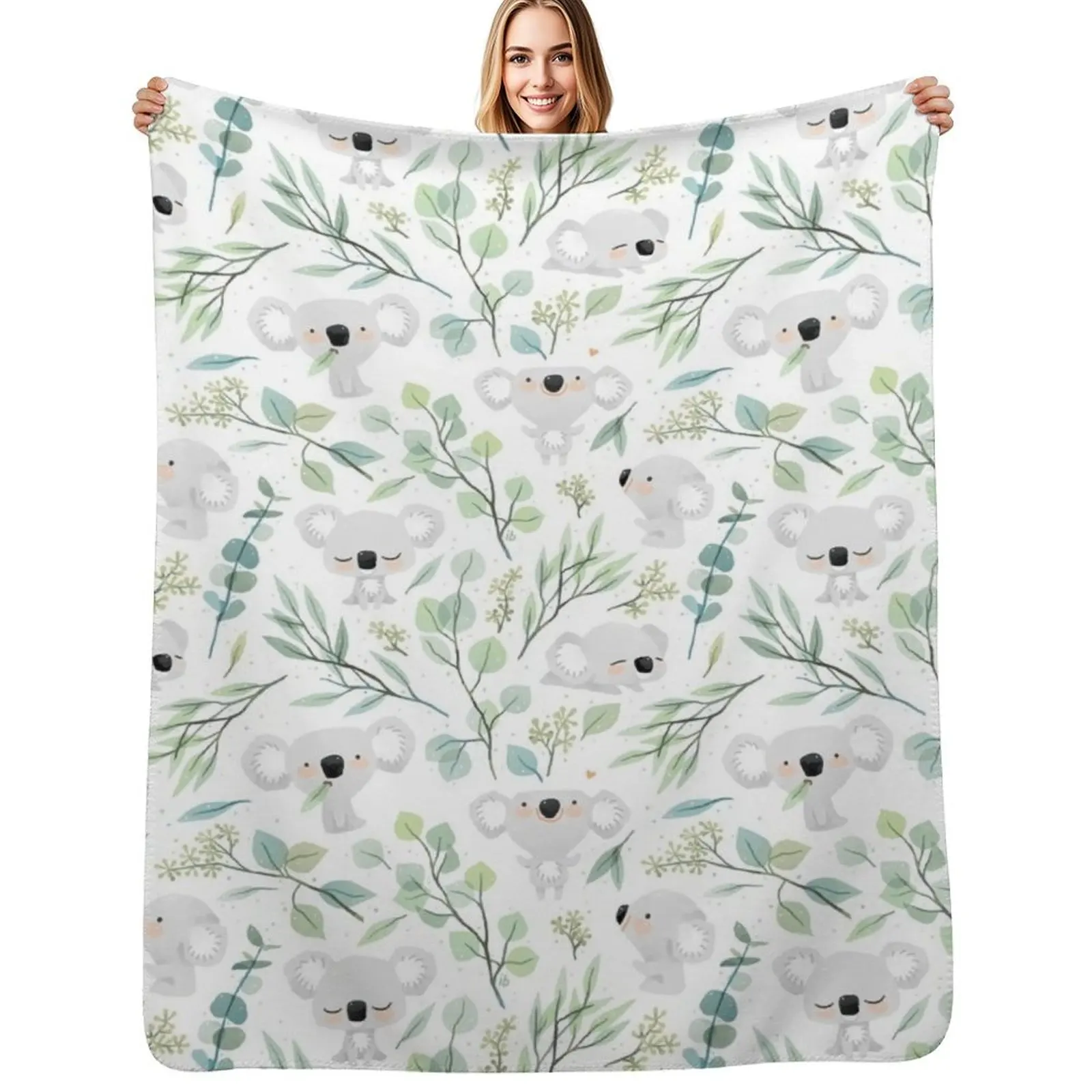 Koala and Eucalyptus Pattern Throw Blanket christmas decoration Flannel Fabric Soft Beds Flannel Polar Soft Plaid Blankets
