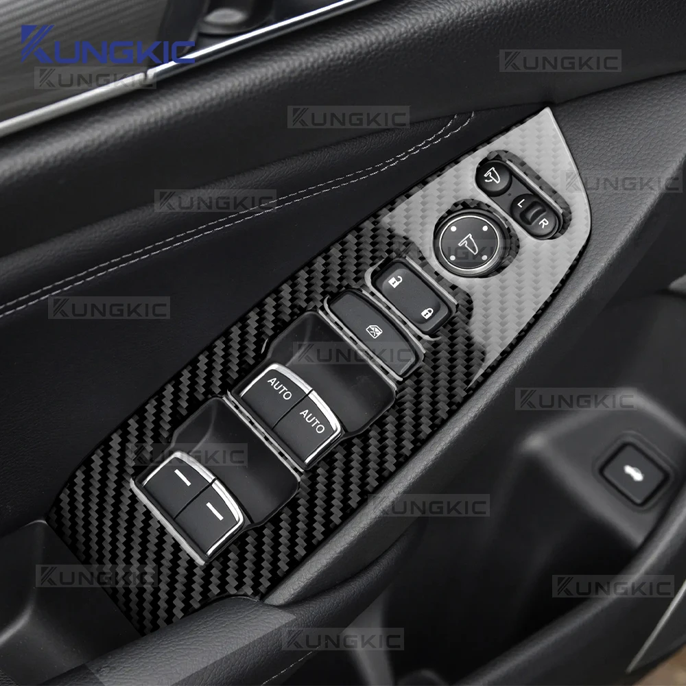 

Car Window Lift Button Panel Sticker For Honda Accord 2018 2019 2020 2021 2022 Real Soft Carbon Fiber LHD Interior Accessories