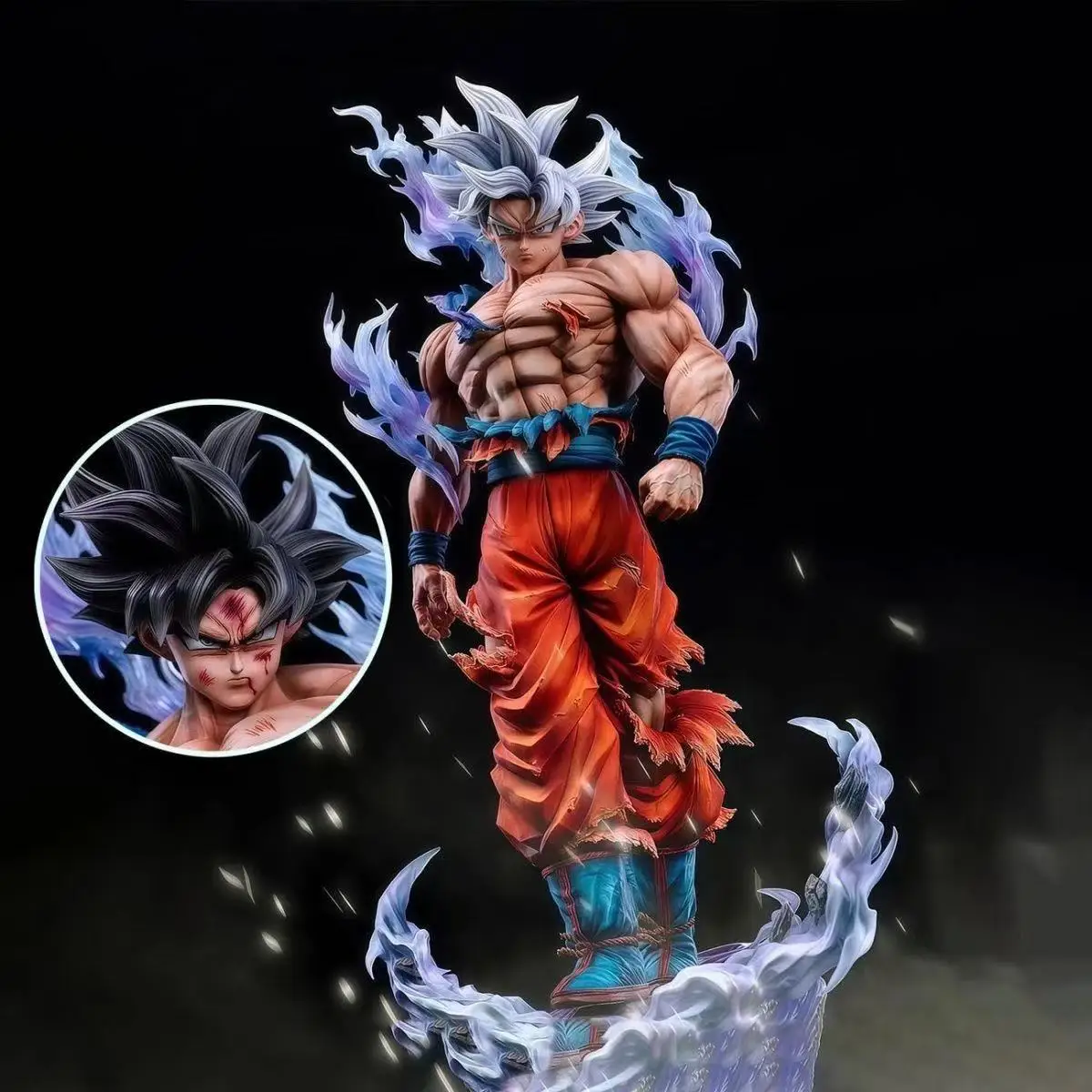 Dragon Ball Super Ultra Instinct Son Goku Figure 21cm 1/8 Scale GK Statue Battle Damage Goku With Special Effects Base Anime Fig view 4
