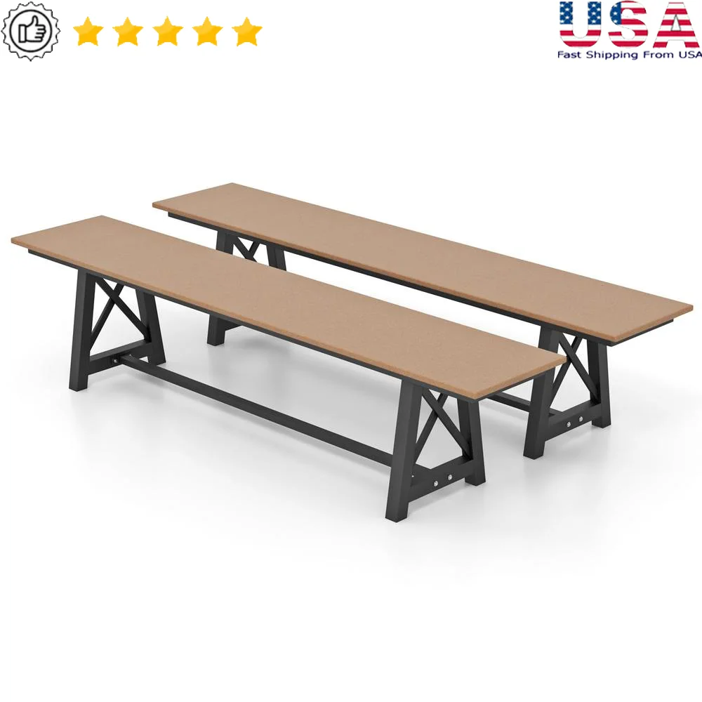 

6ft Outdoor Bench Extra Long HDPE Patio Picnic Bench 3-4 People 1100lb Weight Capacity All-Weather Garden Bench X-Shaped