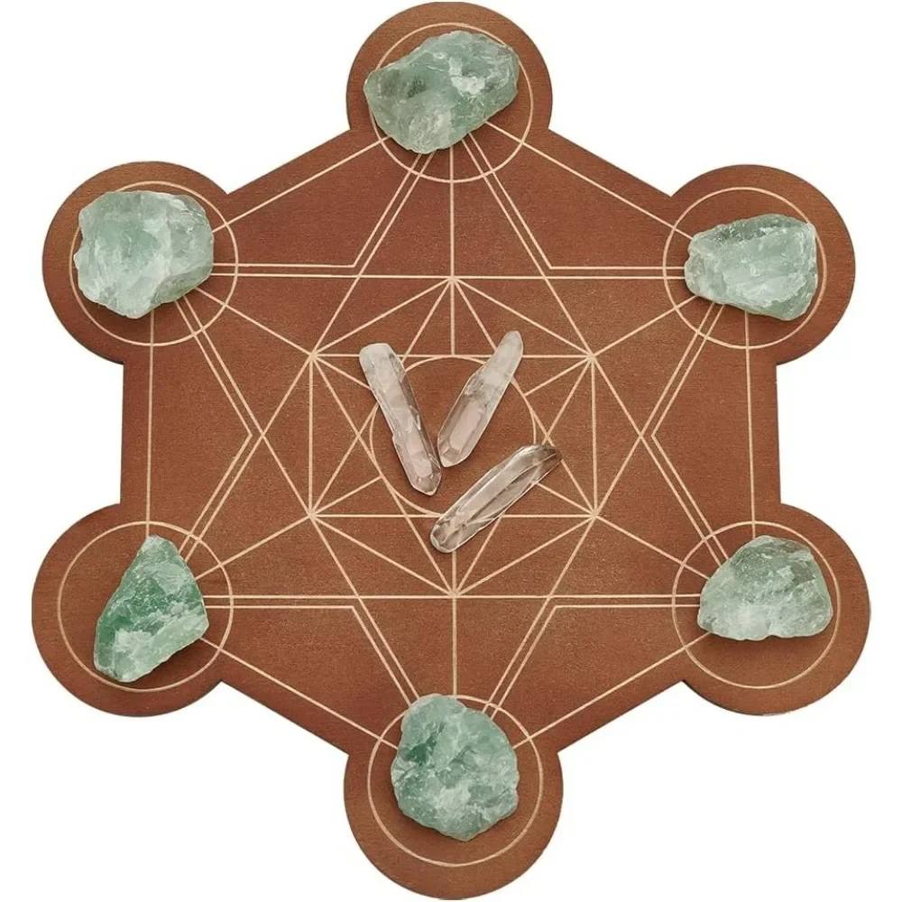 Wooden Crystal Grid Board 10inches Diameter Hexagon Metatron's Cube Crystal Grid Board Sacred Geometry Energy Crystal Grid Kit