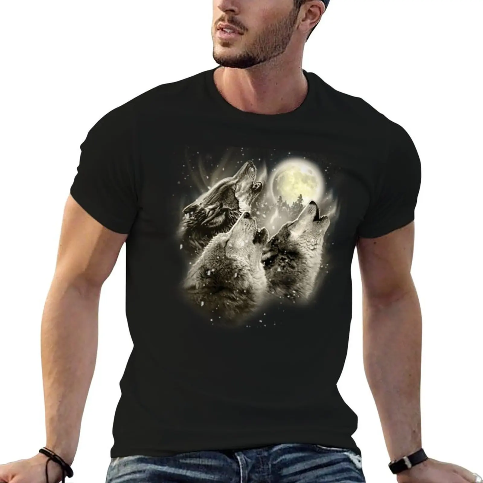 

Three Wolves Howling in Moonlight T-Shirt man t shirt designer t shirt man cotton essential t shirt T-shirt