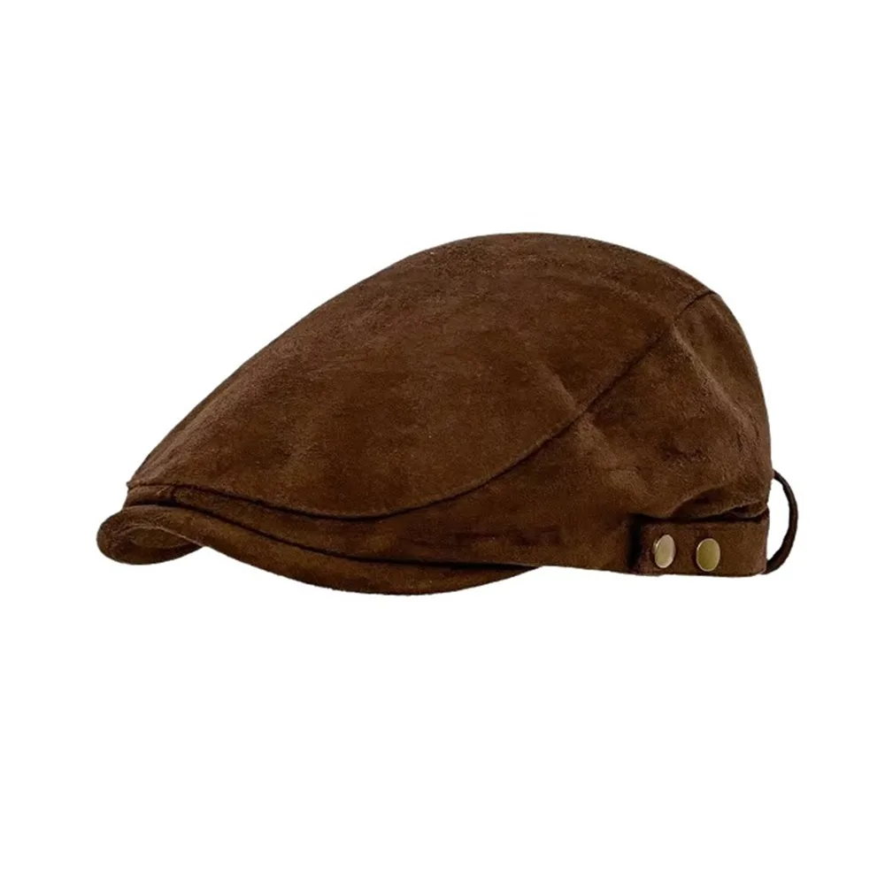 Literary Metal Button Suede Beret Hats Warm Adjustable Newsboy Cap Vintage Comfortable Forward Hats Street Trend