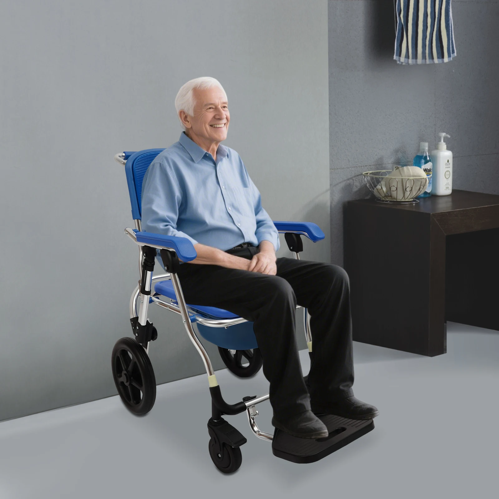 Folding Shower Commode Chair with Wheels