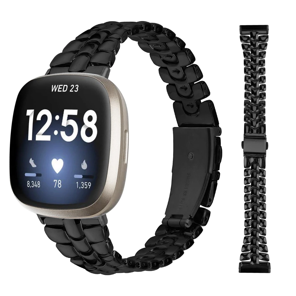 Three bead metal chain steel strip suitable for Fitbit Versa4 Versa3 slim fit smartwatch strap