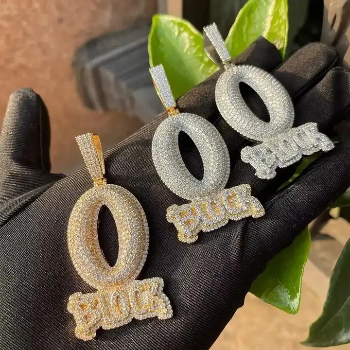 2025 Punk Styles Iced Out Letter Charm Letter O Block Pendant Necklace Bling Cubic Zirconia Hip Hop Men Boy Rope Chain Jewelry