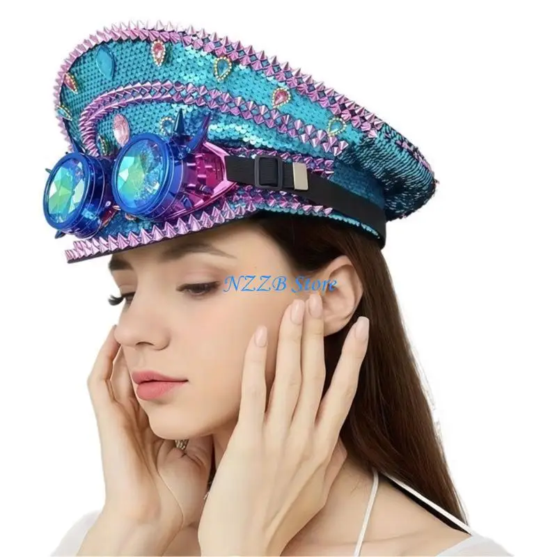 T21F Occhiali Capitano Cappello Addio nubilato Cappello a cilindro Copricapo cosplay