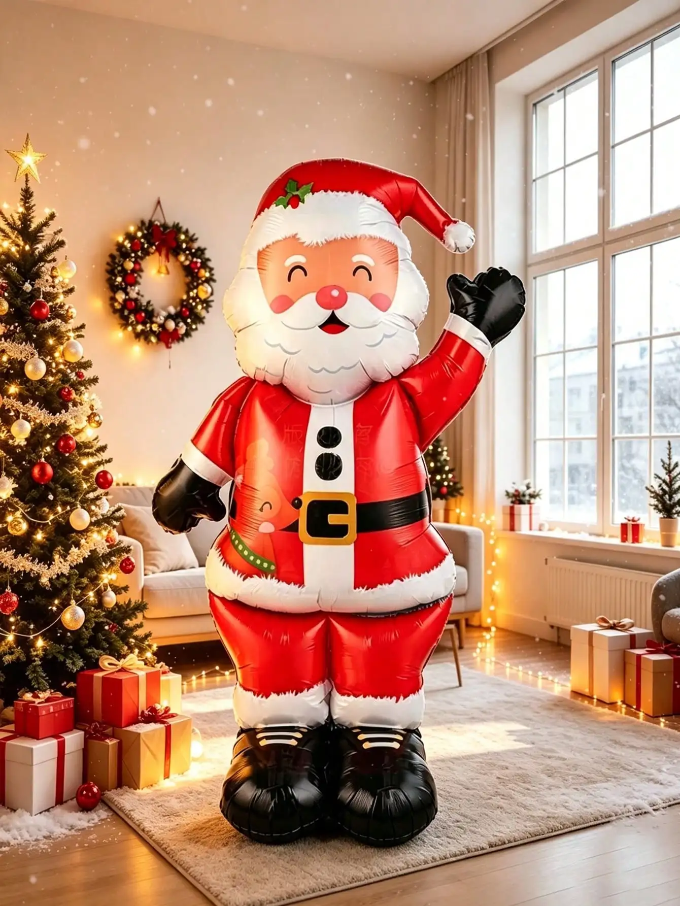 1PC 157.48cm Giant Standing Squinting Santa Claus Aluminum Foil Balloon, Christmas Party Decoration, Holiday Atmosphere, Indoor, Room Decor, Christmas Gift