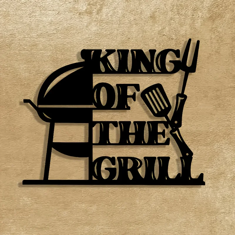 CIFBUY Metal Wall Art BBQ King Grill Tongs Spatula Rustic Kitchen Decor Black Iron Hanging Sign Home Decoration Accessories