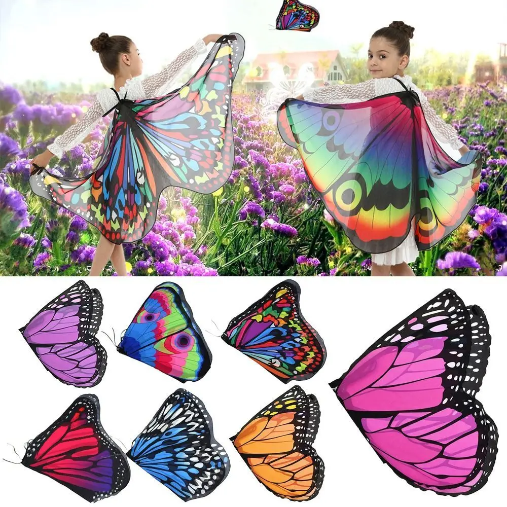 Colorful Butterfly Kids Performance Wings Cosplay Halloween Carnival Props Wing Costumes For Girls Boys Cloak Party Gift