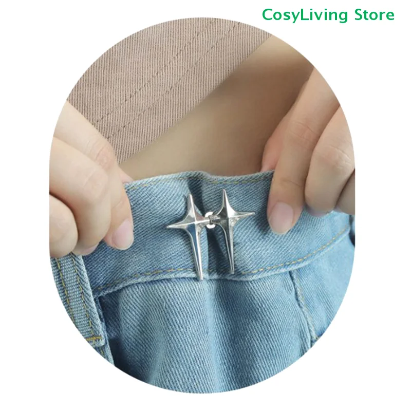 Adjustable Detachable Pants Clips Trendy Cross Star Waist Buckle Waist Tightener Nail-free Metal Button Snaps For Jeans Decor