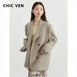 CHIC VEN Women Blazer Solid Loose New coreano spalla larga giacca femminile doppio petto donna cappotto primavera autunno 2024