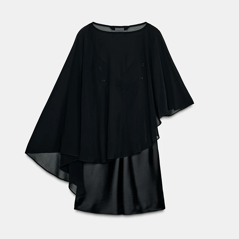 Elegant Satin Stacked Short Dress Women V Neck Adjustable Spaghetti Strap Spliting Sheer Smock 2025 NEW See Through Lady Dresses