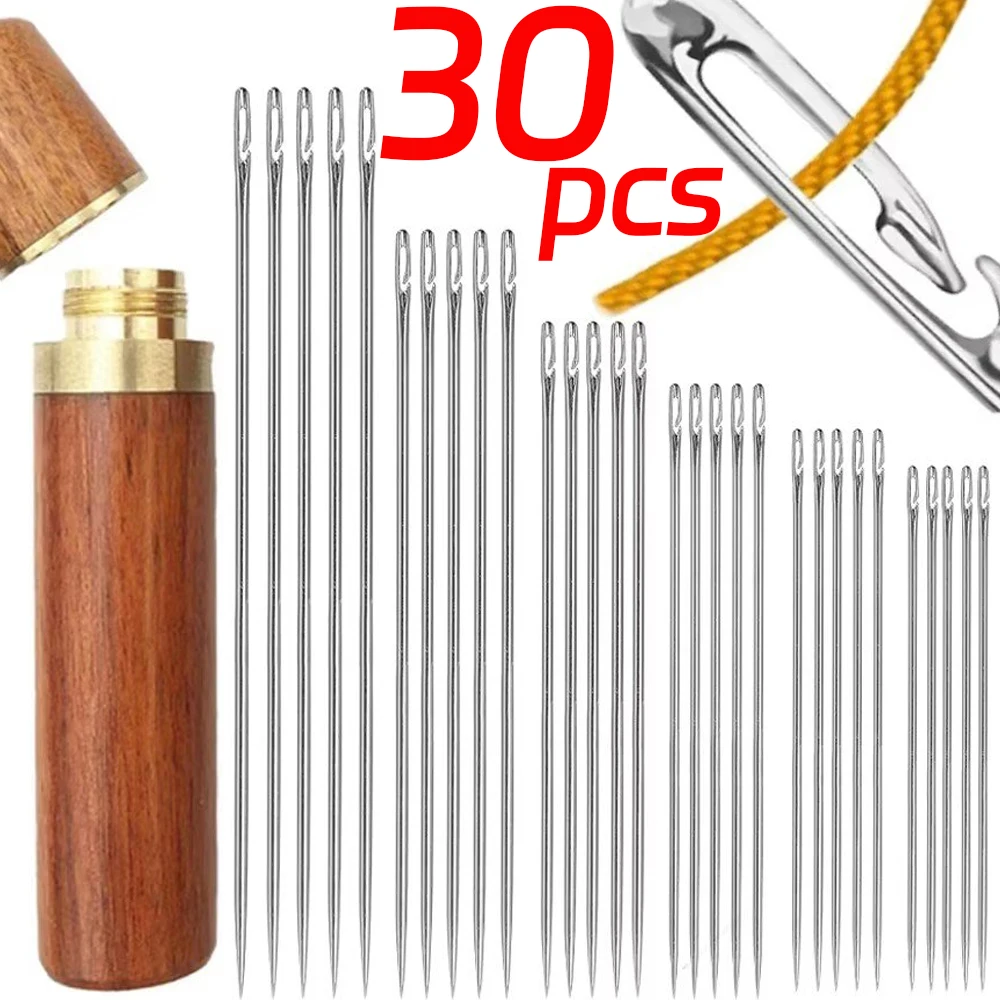 30/12Pcs Side Hole Blind Sewing Needles Stainless Steel Elderly Self Threading Needle Household DIY Jewelry Beading Sewing Tool